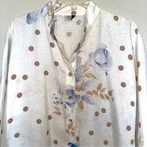 Blitz Linen 3/4 Sleeve Button down Tunic Blouse Made Italy M/L (See Measurement)